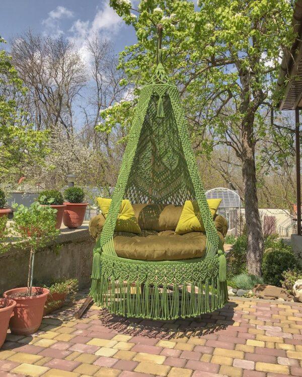 Green Macrame Swing For Home - Leechoo