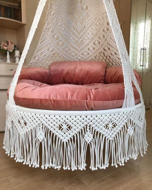 Macrame Swing With Pink Mattress - Leechoo