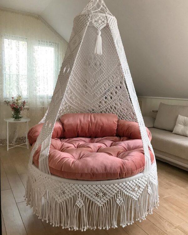 Macrame Swing With Pink Mattress - Leechoo