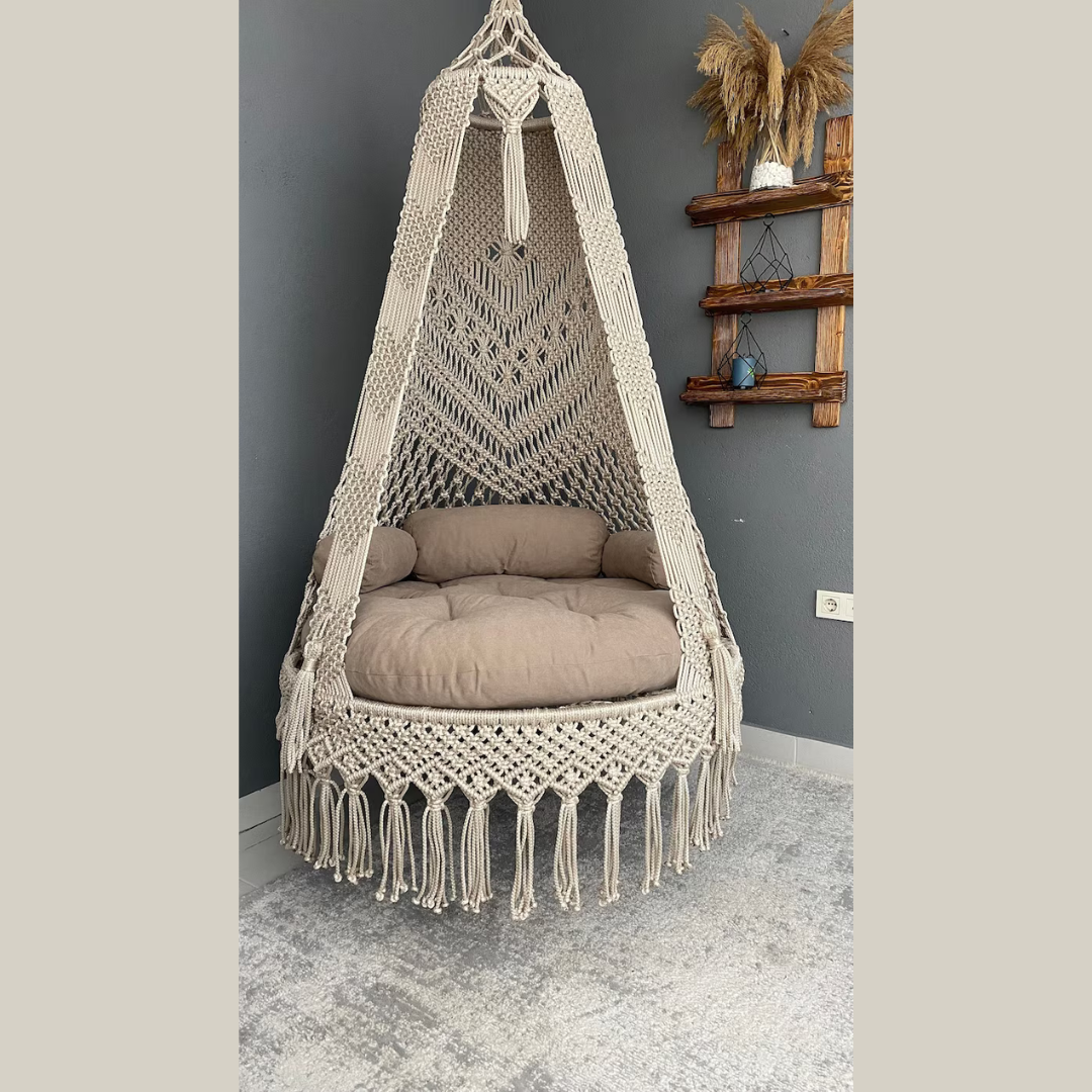 Beautiful Macrame Swing Hammock Chair With Mattress - Leechoo