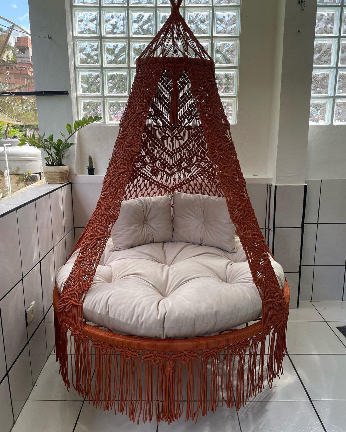 Macrame Swing For Adults 40 inches Brown - Leechoo