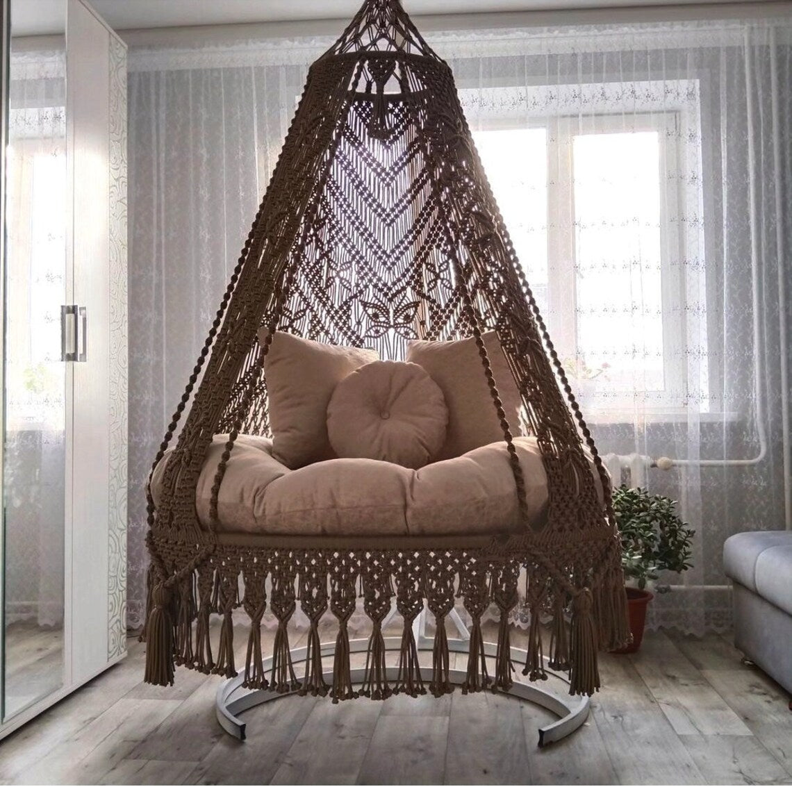 Brown Double Seater Macrame Swing 50 inches - Leechoo