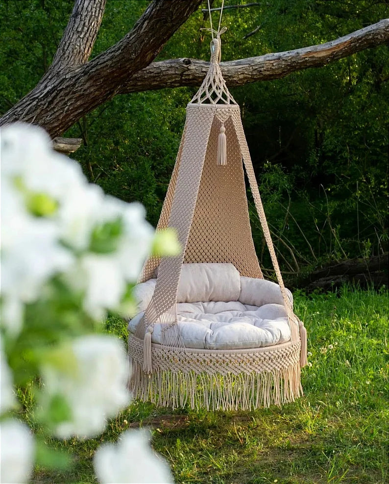 Cream Macrame Swing For Adults 35 inches - Leechoo