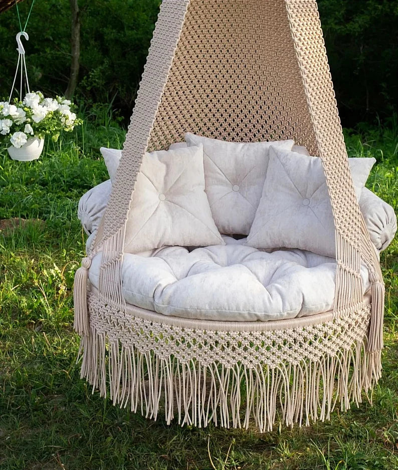 Cream Macrame Swing For Adults 35 inches - Leechoo