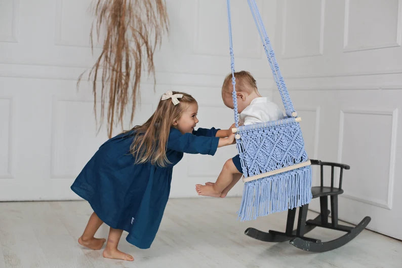 Macrame Swing Chair For Kids Blue - Leechoo