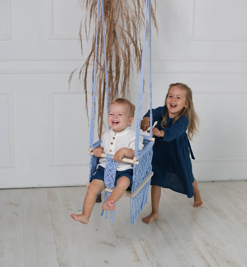 Macrame Swing Chair For Kids Blue - Leechoo