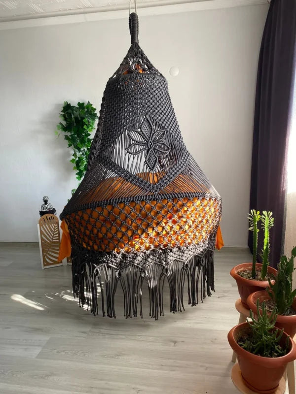 Black Macrame Hammock Chair Swing For Adults And Kids - Leechoo