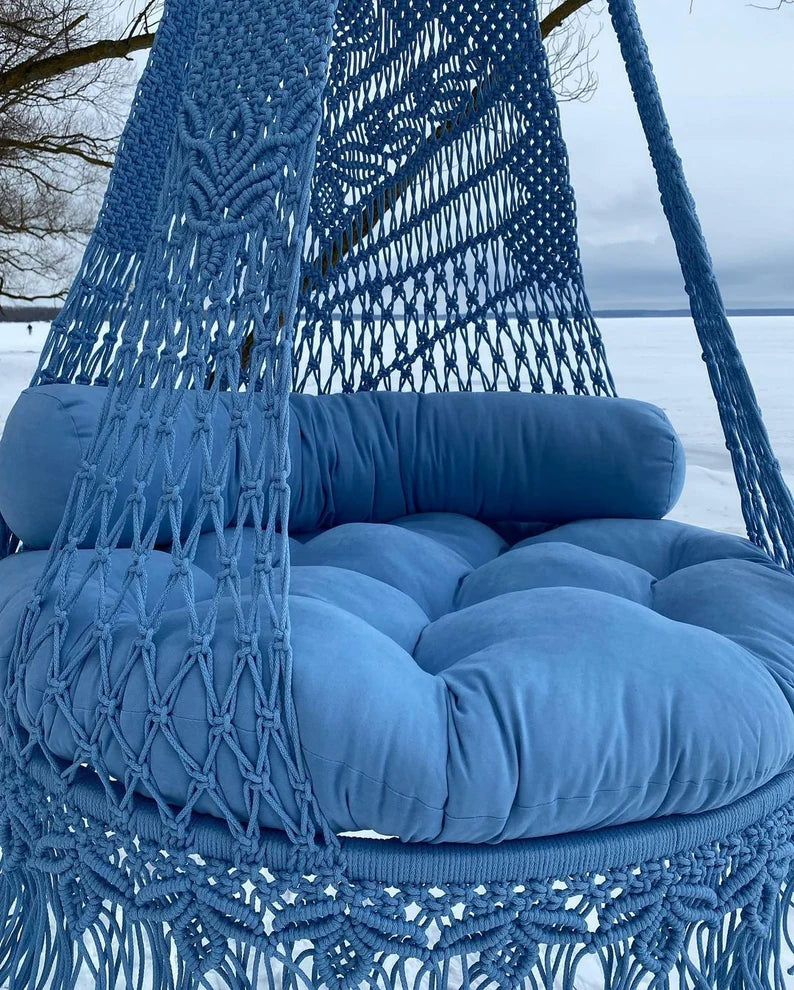 Blue Macrame Swing Chair For Adults 40 inches - Leechoo