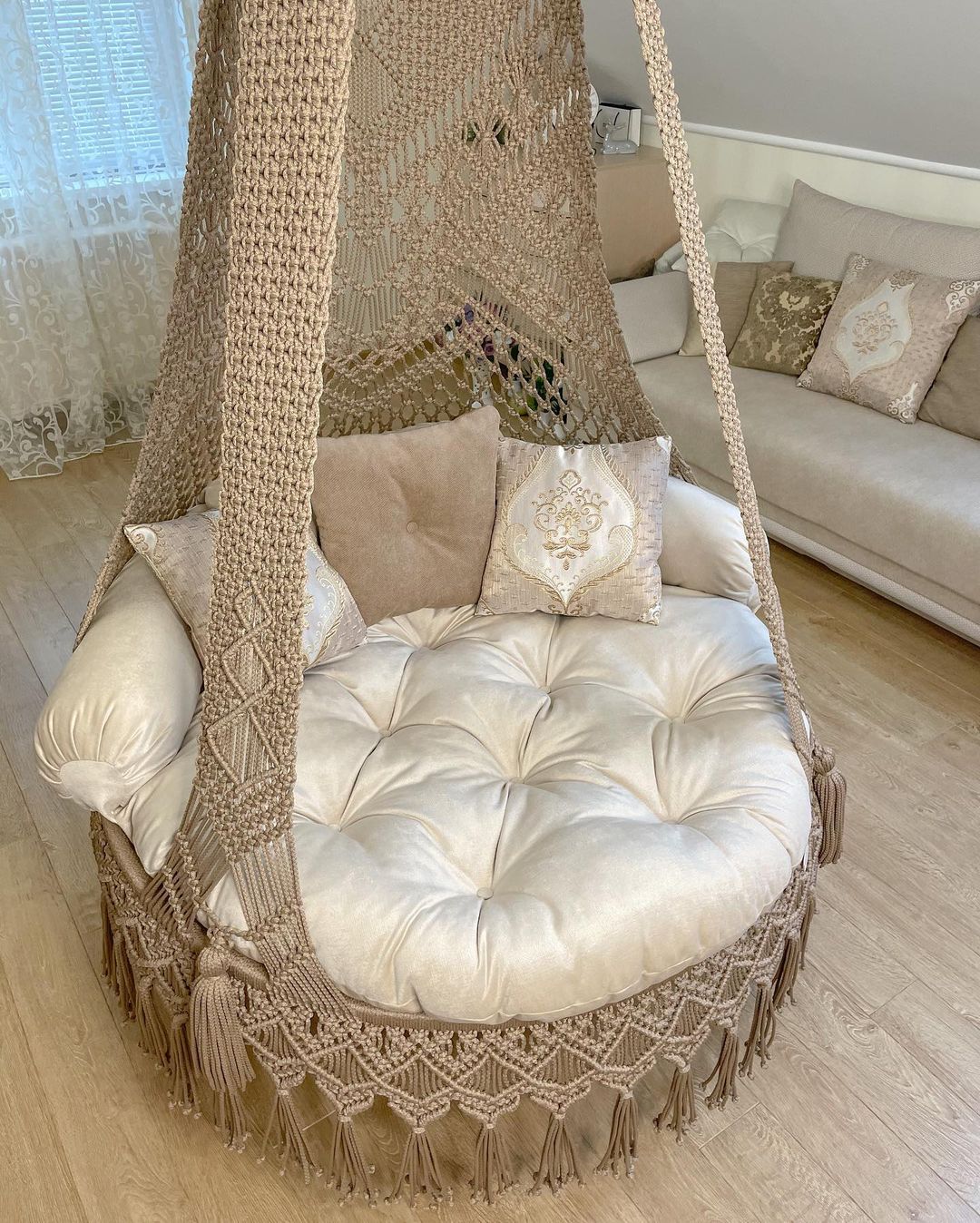 Beige Macrame Swing For Adults