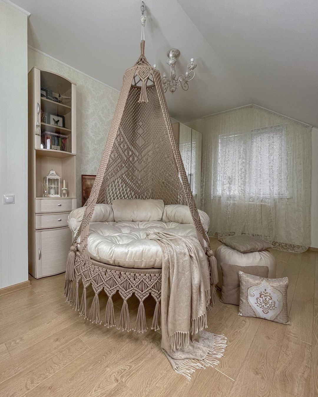 Beige Macrame Swing For Adults