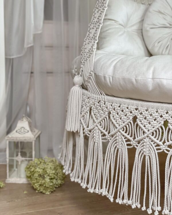 Macrame Swing Hammock Chair With Mattress And Cushions