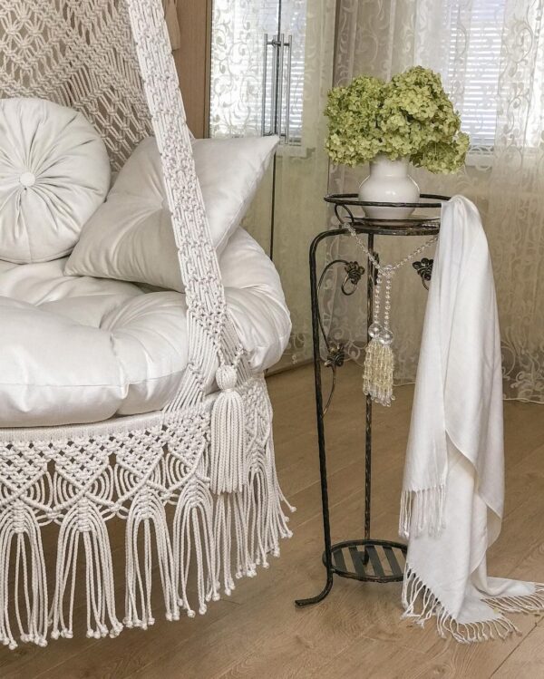 Macrame Swing Hammock Chair With Mattress And Cushions