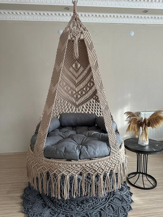 Beige Macrame Swing Chair For Adults 40 inches