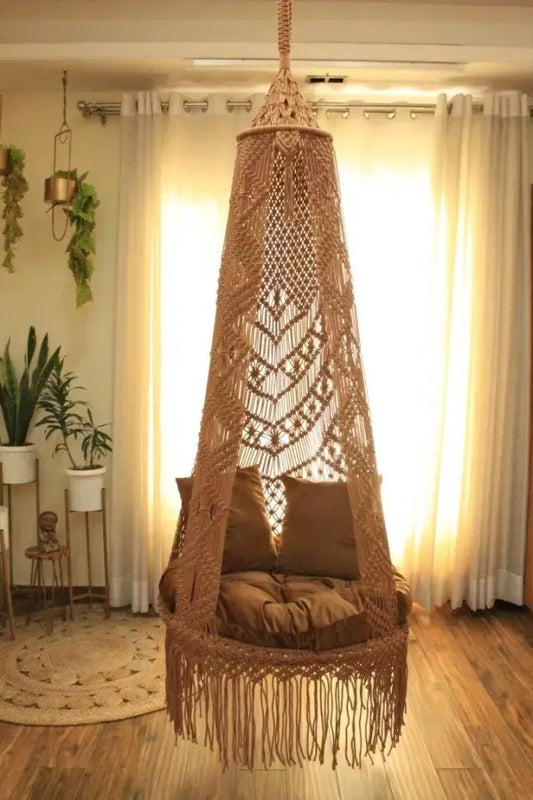 Brown Macrame Hammock Chair Swing 72 x 30 inches