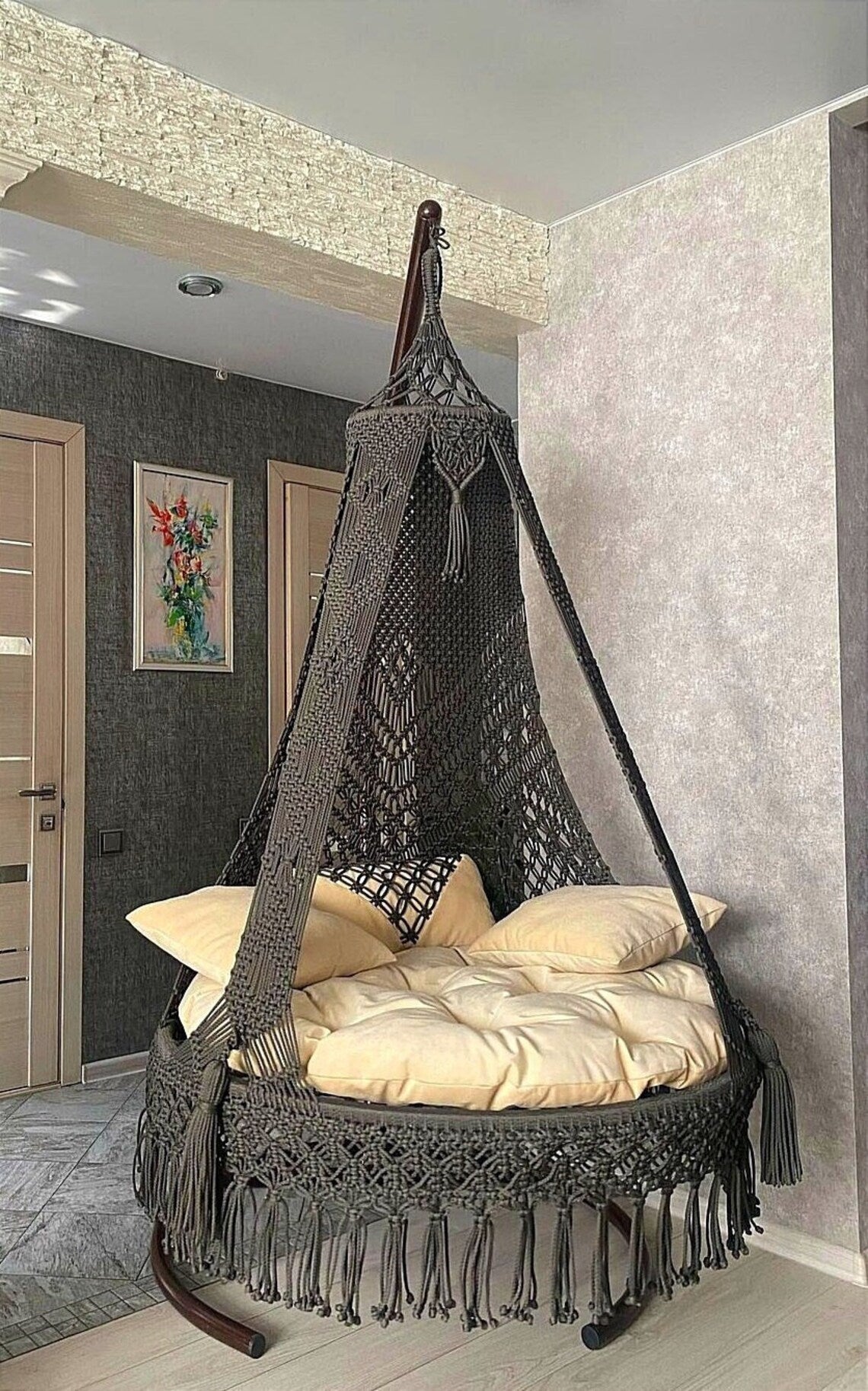 Dark Grey Double Seater Macrame Swing 50 inches