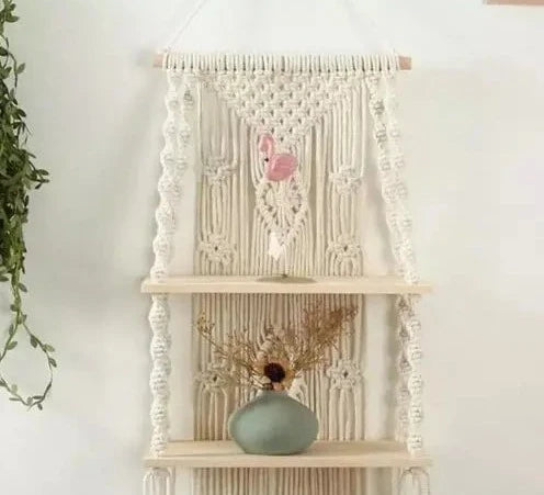 Two Tier Macrame Wall Hanging Shelf