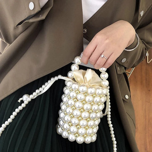 Faux Pearl Beaded Bucket Handbag For Women