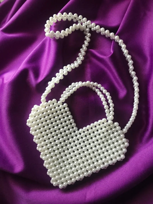 Heart Shaped Pearl Beaded Handbag For Women