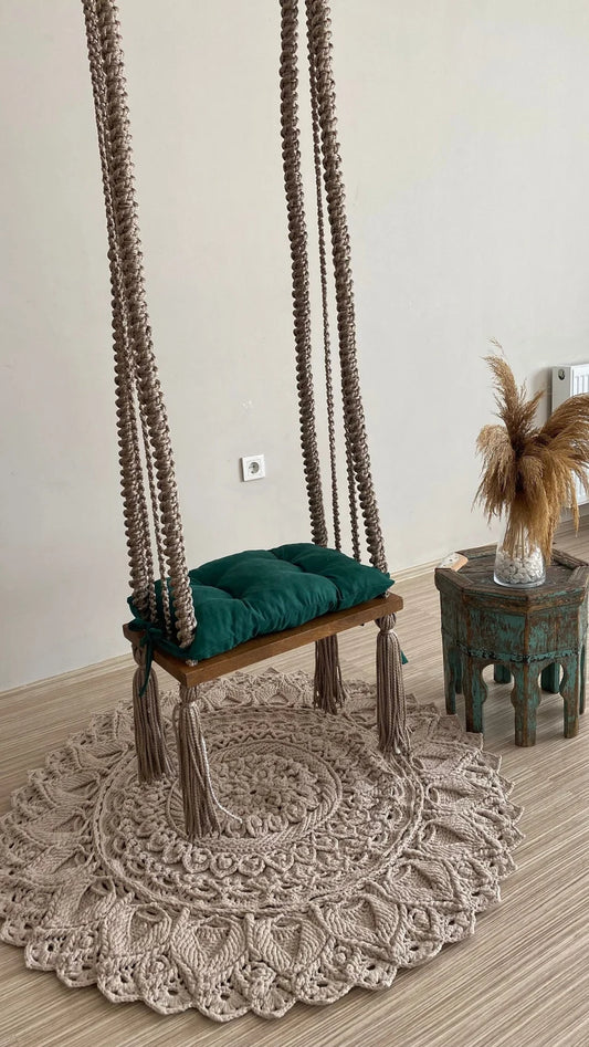 Macrame Swing With Wooden Base For Adults