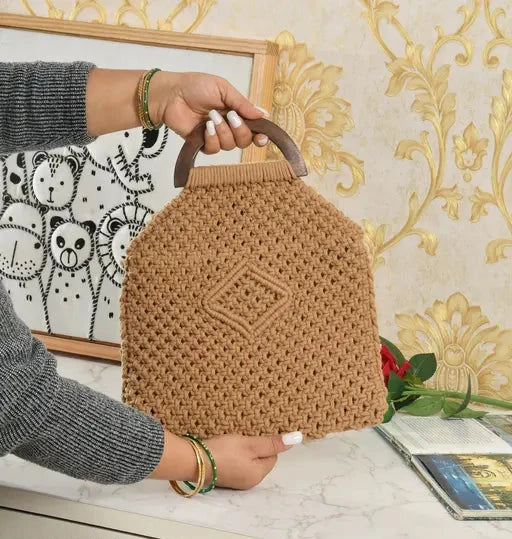 Handmade Macrame Handbag With Wooden Handles