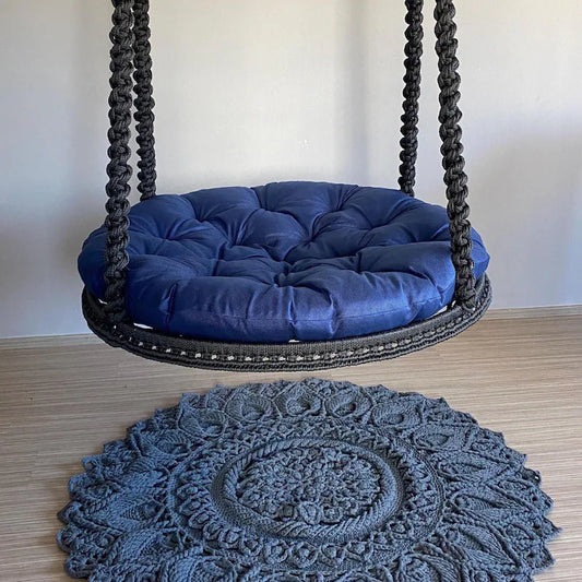 Round Macrame Swing Chair With Mattress For Adults