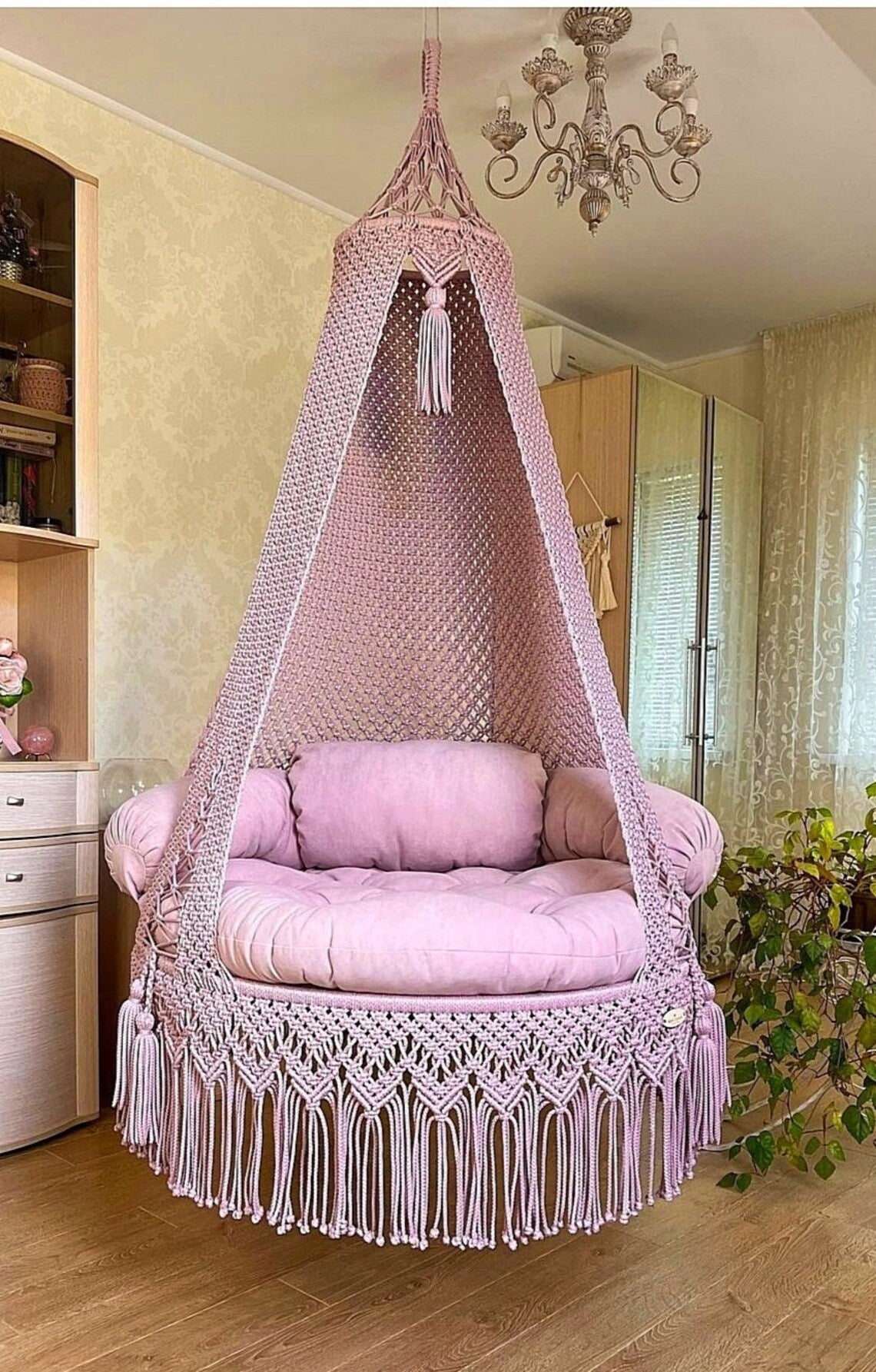 Baby Pink Macrame Swing 40 inches