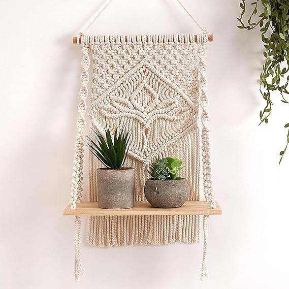 Macrame Indoor Wall Hanging Shelf For Wall Decor