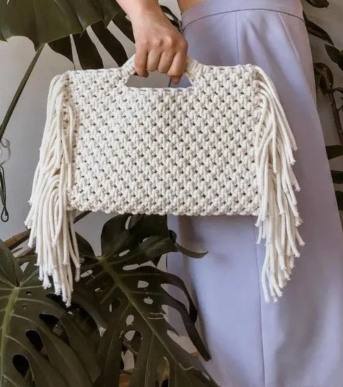 Macrame Handbag With Tassels For Women