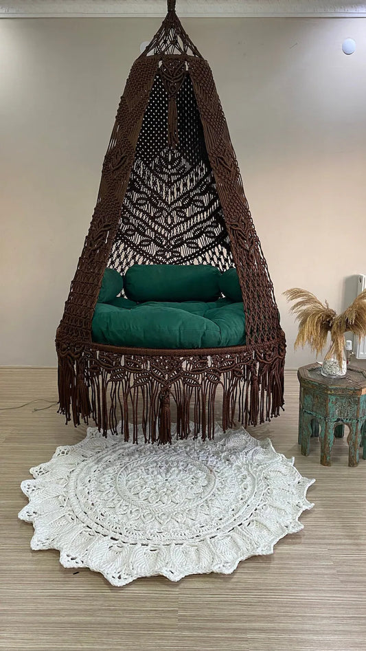 Macrame Swing With Cushions in Dark Brown 35 inches