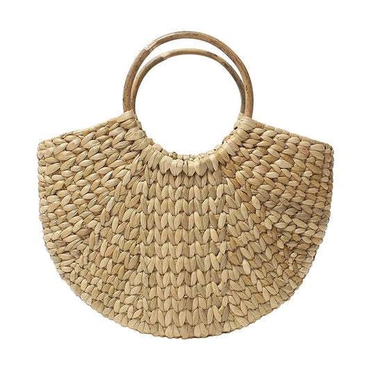 Beige Straw Tote Bag For Women