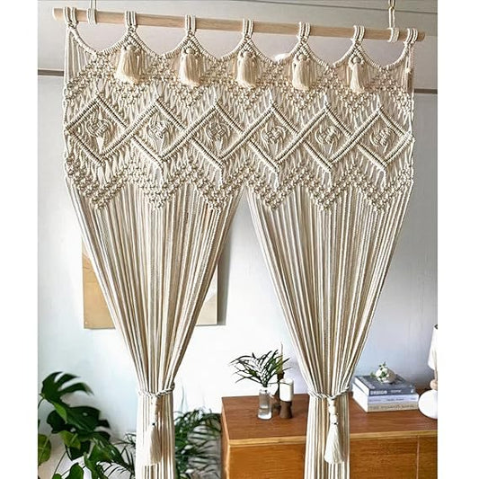 Beautiful Macrame Curtains for Window 7 feet - Leechoo