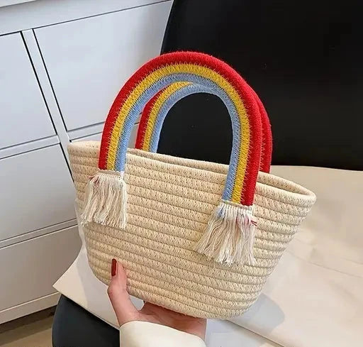 Handmade Rainbow Jute Handbag For Women