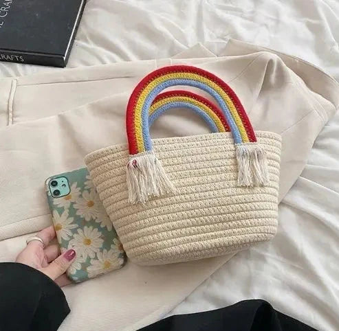 Handmade Rainbow Jute Handbag For Women