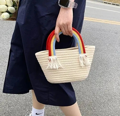 Handmade Rainbow Jute Handbag For Women