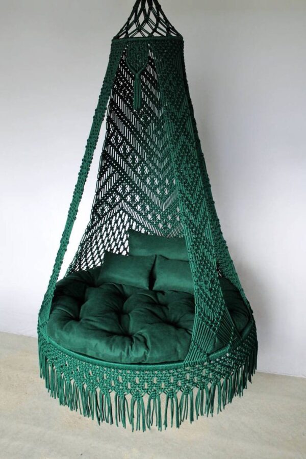 Green Macrame Hammock Chair Swing For Adults And Kids