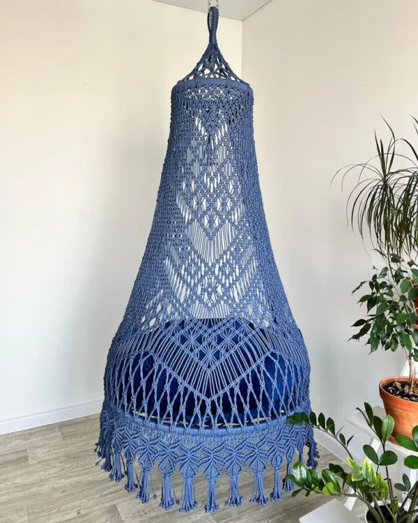 Macrame Swing Hammock Chair In Blue