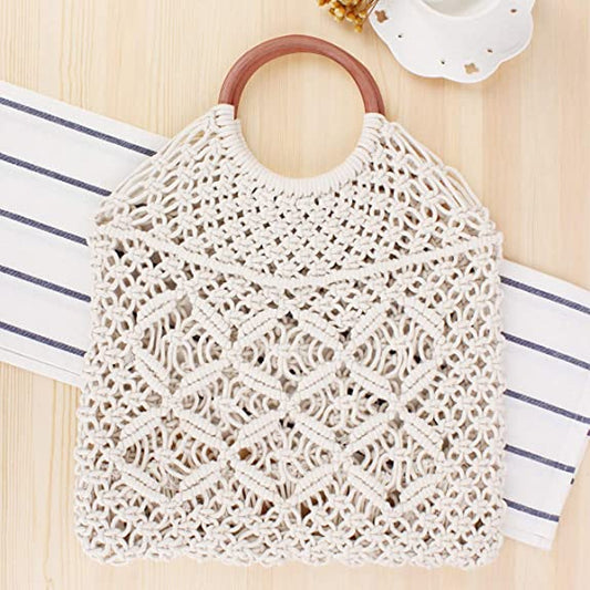 Boho Handmade White Macrame Bag