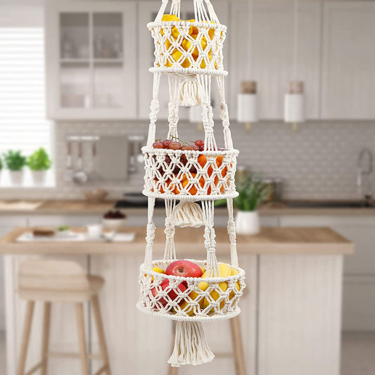 3 Tier Macrame Wall Hanging Kitchen Storage