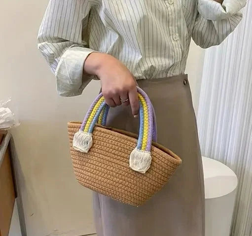 Handmade Rainbow Jute Handbag For Women