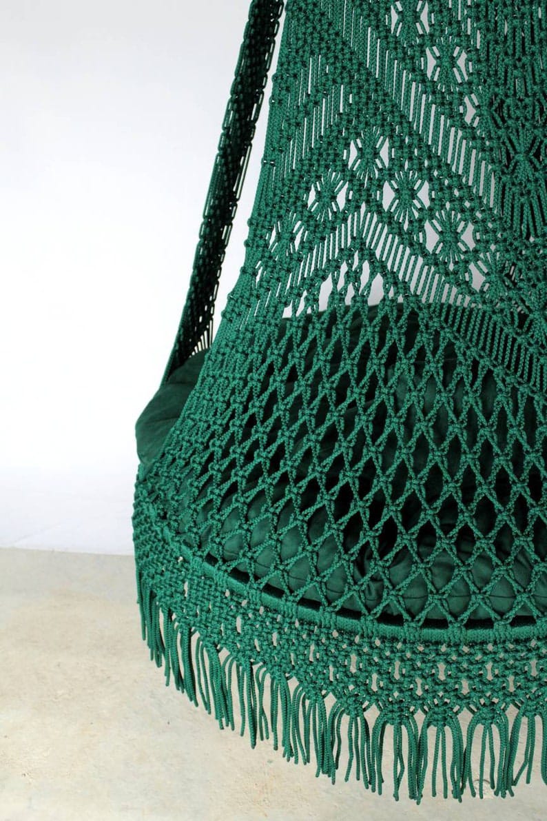 Green Macrame Hammock Chair Swing For Adults And Kids