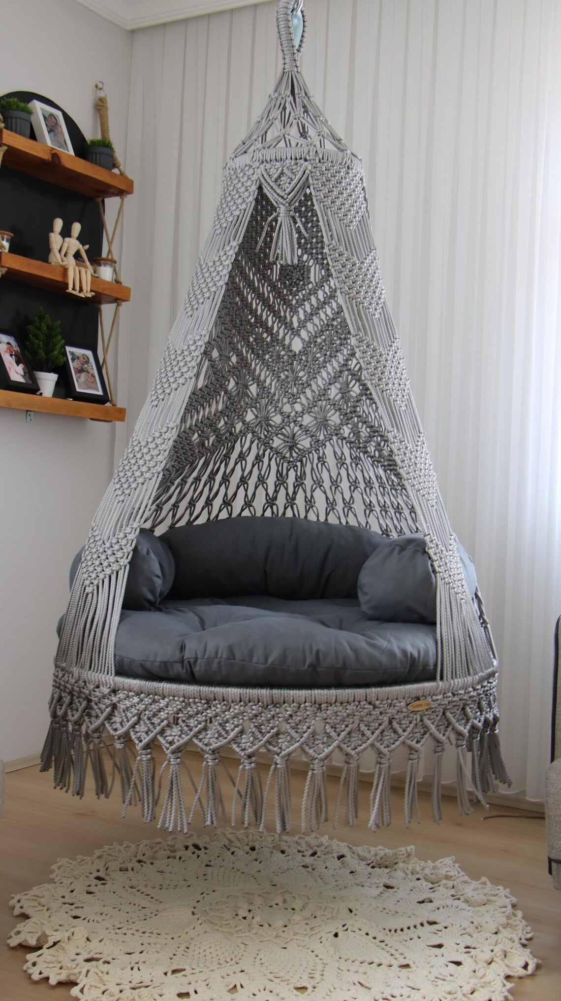 Grey Macrame Swing Chair For Adults 35 inches