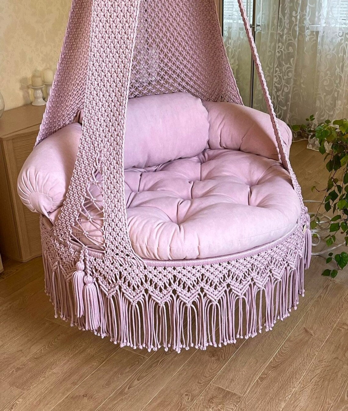 Baby Pink Macrame Swing 40 inches