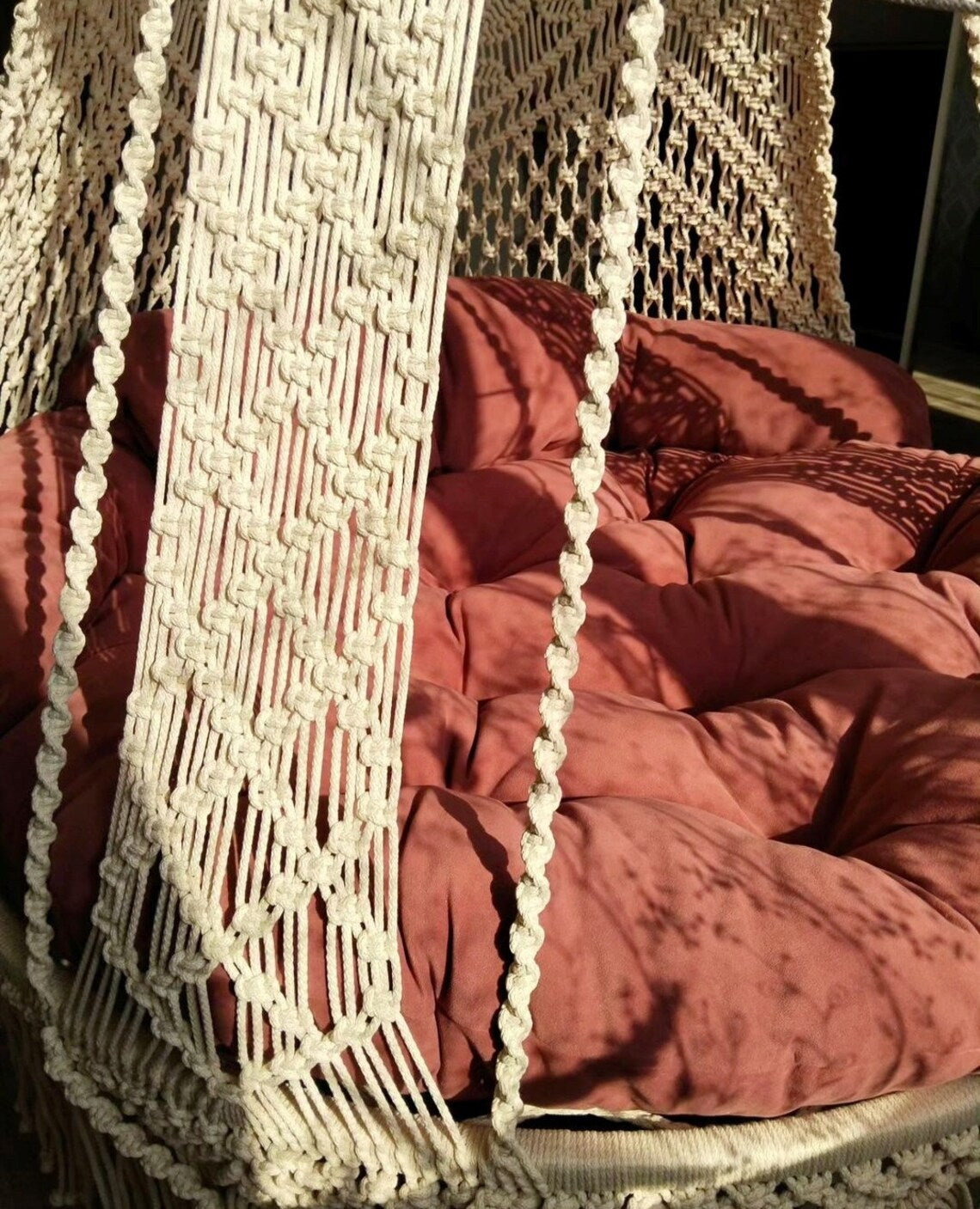 White Double Seater Macrame Swing 50 inches