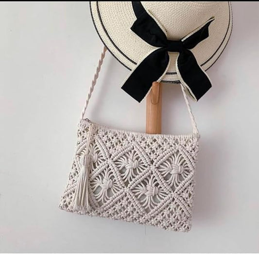 White Macrame Sling Bag For Women