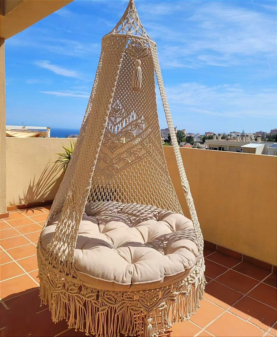 Beige Macrame Swing For Adults 35 inches