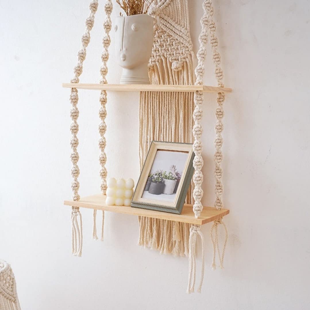 Two Tier Macrame Indoor Wall Hanging Shelf