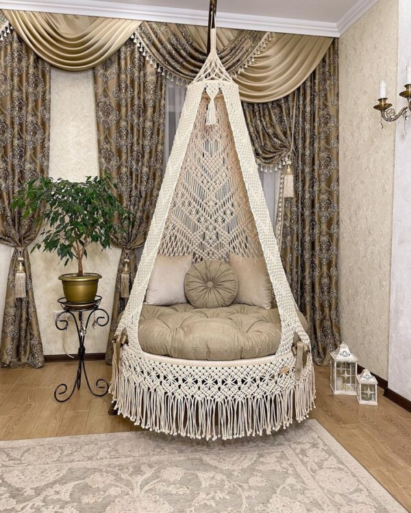 White Macrame Hammock Hanging Swing For Home