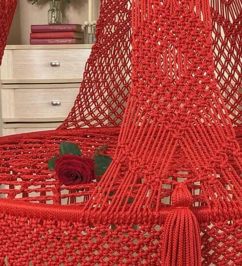 Red Macrame Swing Hammock Chair