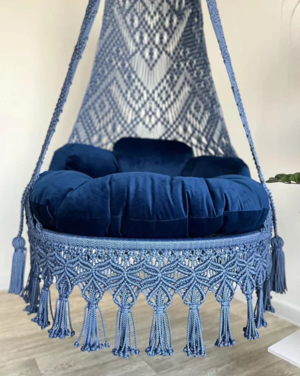 Macrame Swing Hammock Chair In Blue