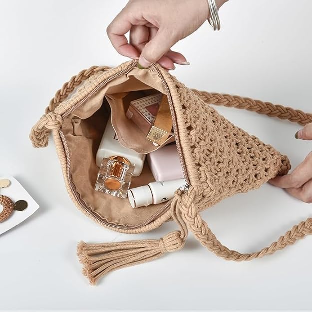 Brown Macrame Sling Bag For Women